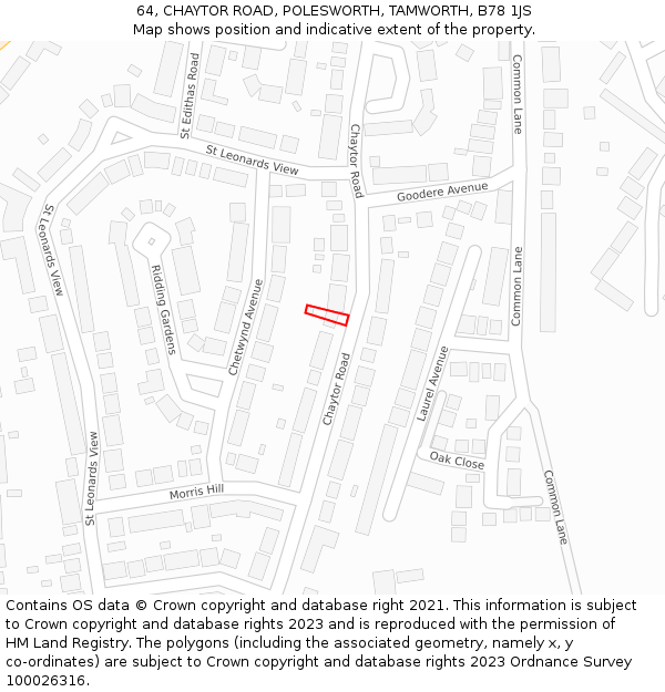 64, CHAYTOR ROAD, POLESWORTH, TAMWORTH, B78 1JS: Location map and indicative extent of plot