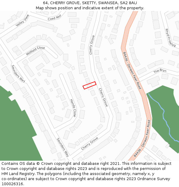 64, CHERRY GROVE, SKETTY, SWANSEA, SA2 8AU: Location map and indicative extent of plot