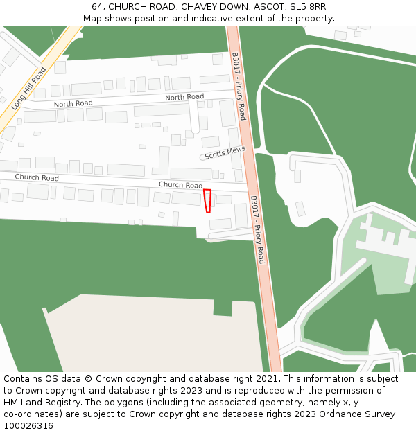 64, CHURCH ROAD, CHAVEY DOWN, ASCOT, SL5 8RR: Location map and indicative extent of plot