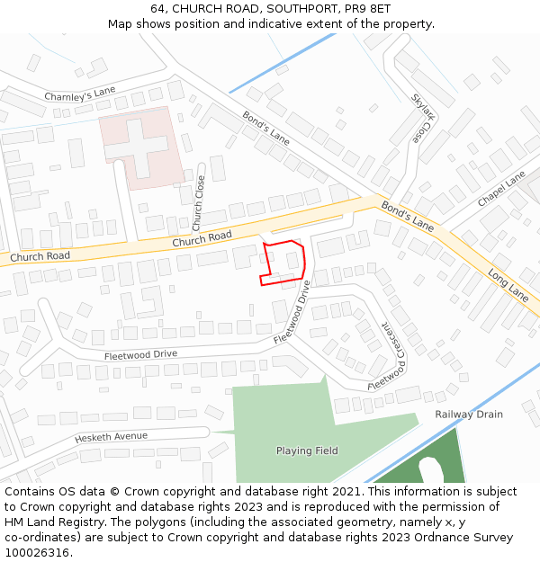 64, CHURCH ROAD, SOUTHPORT, PR9 8ET: Location map and indicative extent of plot