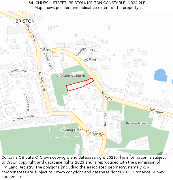 64, CHURCH STREET, BRISTON, MELTON CONSTABLE, NR24 2LE: Location map and indicative extent of plot