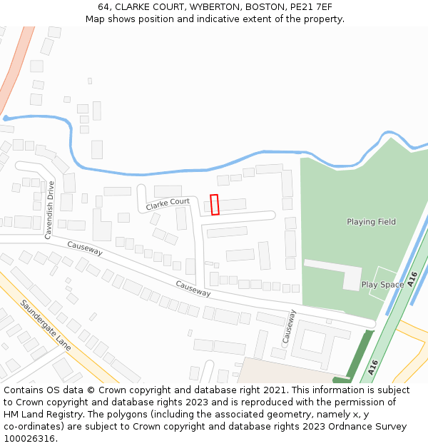 64, CLARKE COURT, WYBERTON, BOSTON, PE21 7EF: Location map and indicative extent of plot