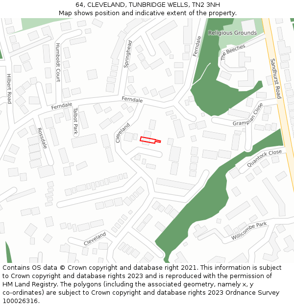 64, CLEVELAND, TUNBRIDGE WELLS, TN2 3NH: Location map and indicative extent of plot