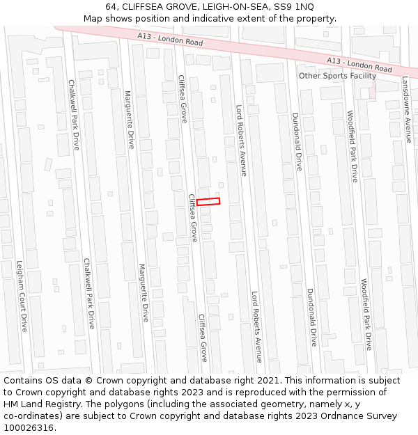 64, CLIFFSEA GROVE, LEIGH-ON-SEA, SS9 1NQ: Location map and indicative extent of plot