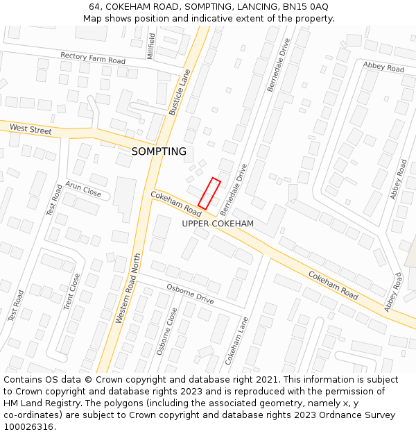 64, COKEHAM ROAD, SOMPTING, LANCING, BN15 0AQ: Location map and indicative extent of plot