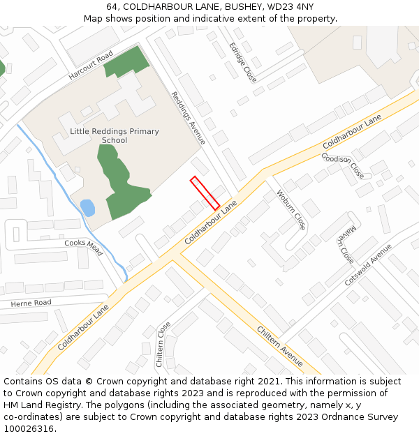 64, COLDHARBOUR LANE, BUSHEY, WD23 4NY: Location map and indicative extent of plot