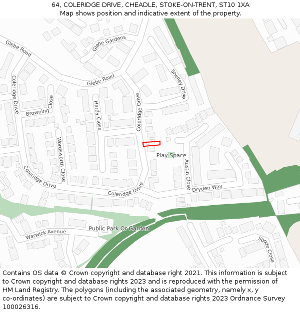 64, COLERIDGE DRIVE, CHEADLE, STOKE-ON-TRENT, ST10 1XA: Location map and indicative extent of plot