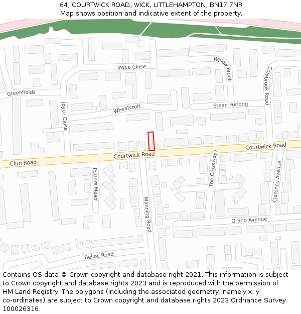 64, COURTWICK ROAD, WICK, LITTLEHAMPTON, BN17 7NR: Location map and indicative extent of plot