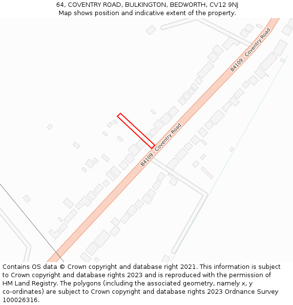 64, COVENTRY ROAD, BULKINGTON, BEDWORTH, CV12 9NJ: Location map and indicative extent of plot