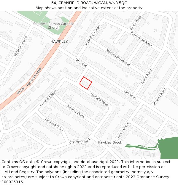 64, CRANFIELD ROAD, WIGAN, WN3 5QG: Location map and indicative extent of plot