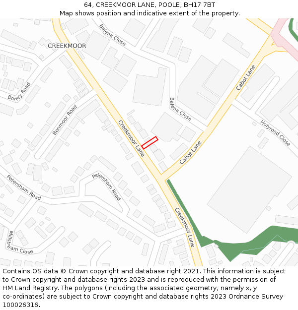 64, CREEKMOOR LANE, POOLE, BH17 7BT: Location map and indicative extent of plot