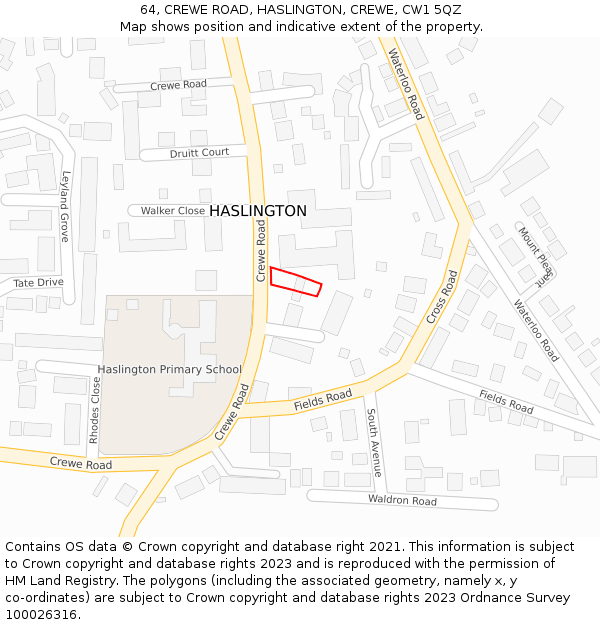 64, CREWE ROAD, HASLINGTON, CREWE, CW1 5QZ: Location map and indicative extent of plot