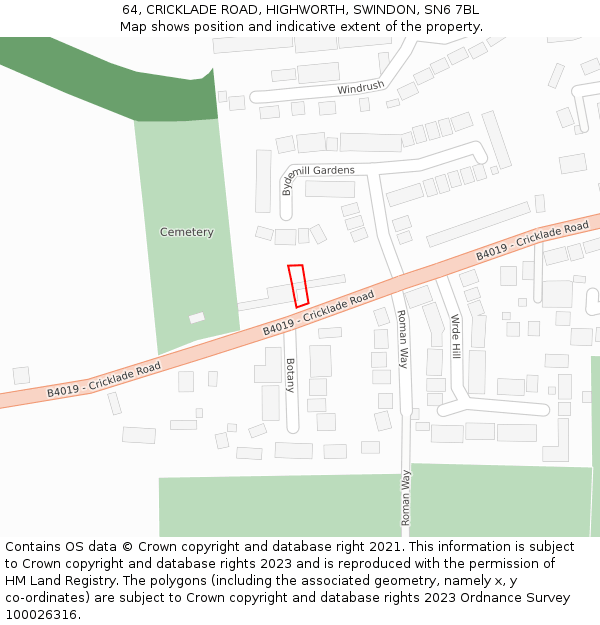 64, CRICKLADE ROAD, HIGHWORTH, SWINDON, SN6 7BL: Location map and indicative extent of plot