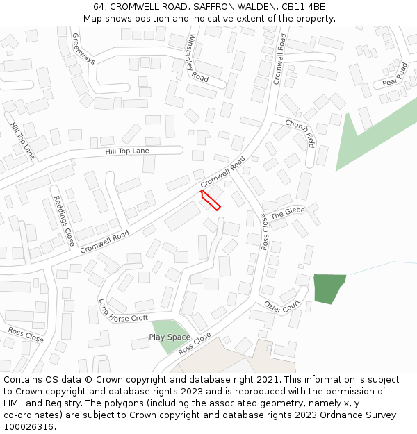 64, CROMWELL ROAD, SAFFRON WALDEN, CB11 4BE: Location map and indicative extent of plot