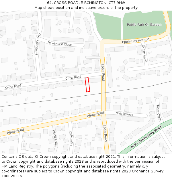 64, CROSS ROAD, BIRCHINGTON, CT7 9HW: Location map and indicative extent of plot