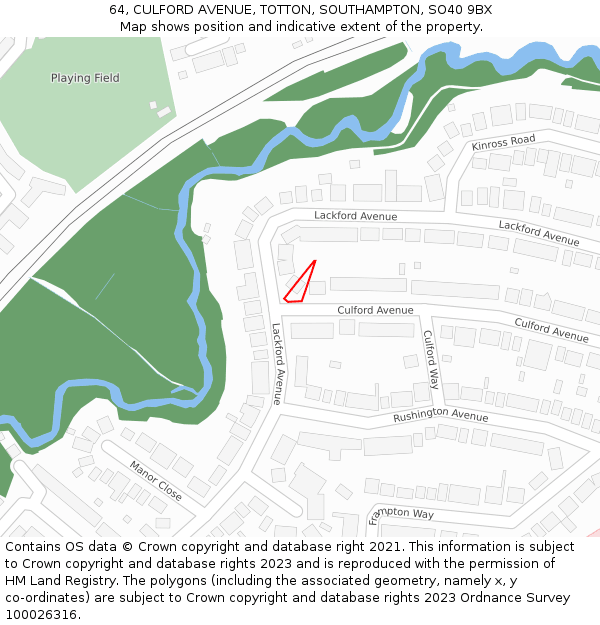 64, CULFORD AVENUE, TOTTON, SOUTHAMPTON, SO40 9BX: Location map and indicative extent of plot