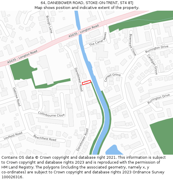 64, DANEBOWER ROAD, STOKE-ON-TRENT, ST4 8TJ: Location map and indicative extent of plot