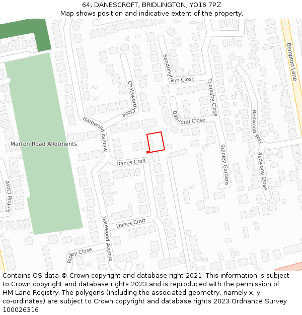 64, DANESCROFT, BRIDLINGTON, YO16 7PZ: Location map and indicative extent of plot