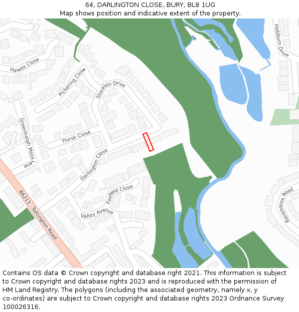 64, DARLINGTON CLOSE, BURY, BL8 1UG: Location map and indicative extent of plot