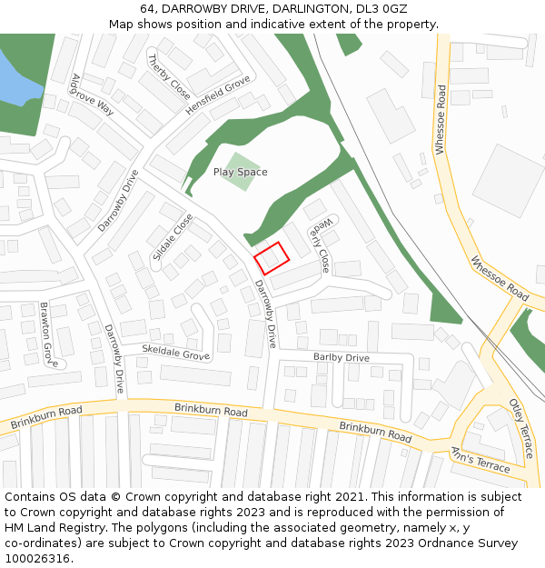 64, DARROWBY DRIVE, DARLINGTON, DL3 0GZ: Location map and indicative extent of plot