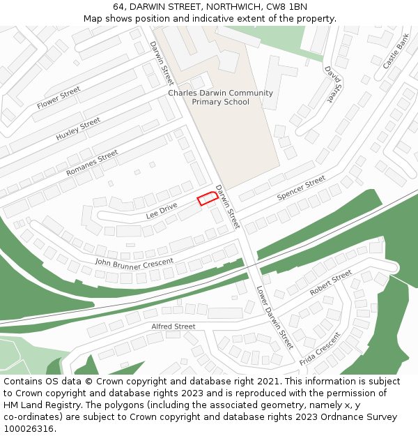 64, DARWIN STREET, NORTHWICH, CW8 1BN: Location map and indicative extent of plot