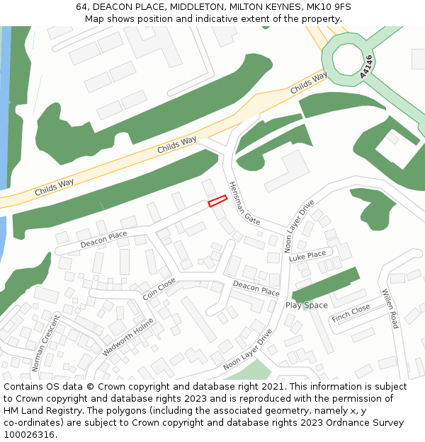 64, DEACON PLACE, MIDDLETON, MILTON KEYNES, MK10 9FS: Location map and indicative extent of plot