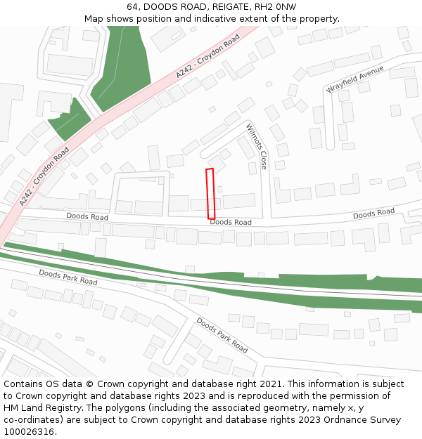 64, DOODS ROAD, REIGATE, RH2 0NW: Location map and indicative extent of plot