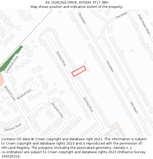 64, DORLING DRIVE, EPSOM, KT17 3BH: Location map and indicative extent of plot