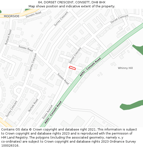 64, DORSET CRESCENT, CONSETT, DH8 8HX: Location map and indicative extent of plot
