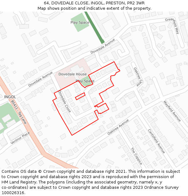 64, DOVEDALE CLOSE, INGOL, PRESTON, PR2 3WR: Location map and indicative extent of plot