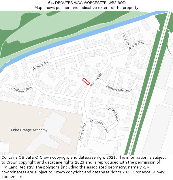 64, DROVERS WAY, WORCESTER, WR3 8QD: Location map and indicative extent of plot