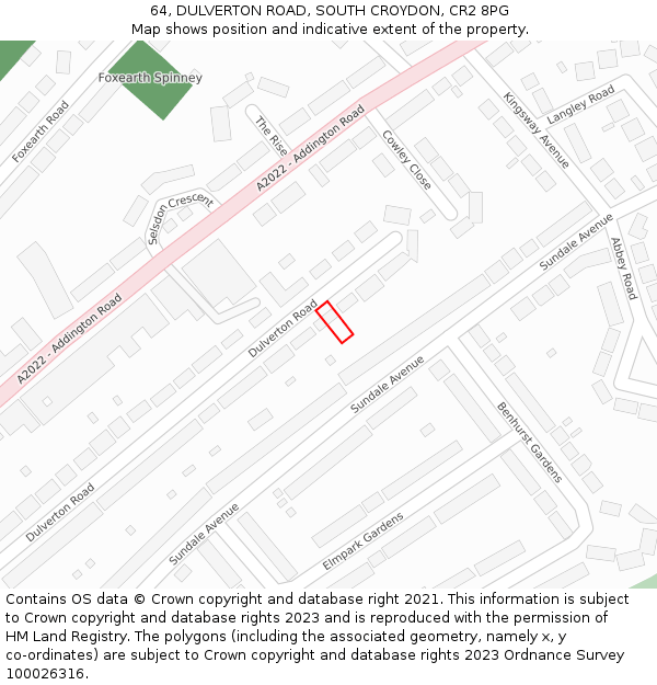 64, DULVERTON ROAD, SOUTH CROYDON, CR2 8PG: Location map and indicative extent of plot