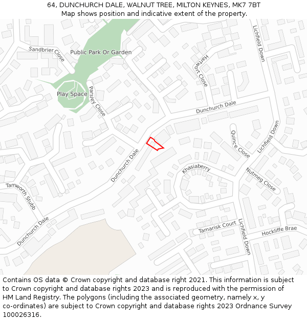 64, DUNCHURCH DALE, WALNUT TREE, MILTON KEYNES, MK7 7BT: Location map and indicative extent of plot