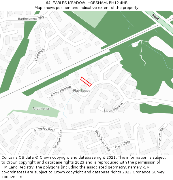 64, EARLES MEADOW, HORSHAM, RH12 4HR: Location map and indicative extent of plot