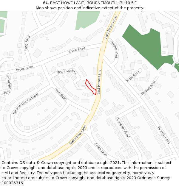 64, EAST HOWE LANE, BOURNEMOUTH, BH10 5JF: Location map and indicative extent of plot