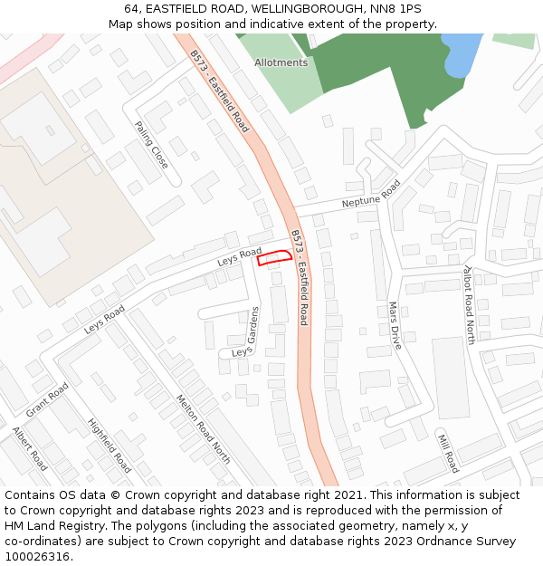 64, EASTFIELD ROAD, WELLINGBOROUGH, NN8 1PS: Location map and indicative extent of plot