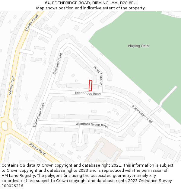 64, EDENBRIDGE ROAD, BIRMINGHAM, B28 8PU: Location map and indicative extent of plot