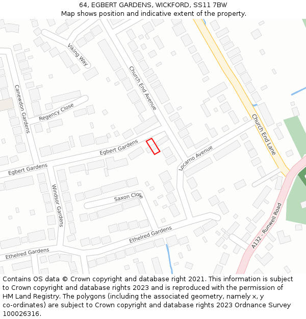64, EGBERT GARDENS, WICKFORD, SS11 7BW: Location map and indicative extent of plot