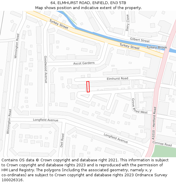 64, ELMHURST ROAD, ENFIELD, EN3 5TB: Location map and indicative extent of plot