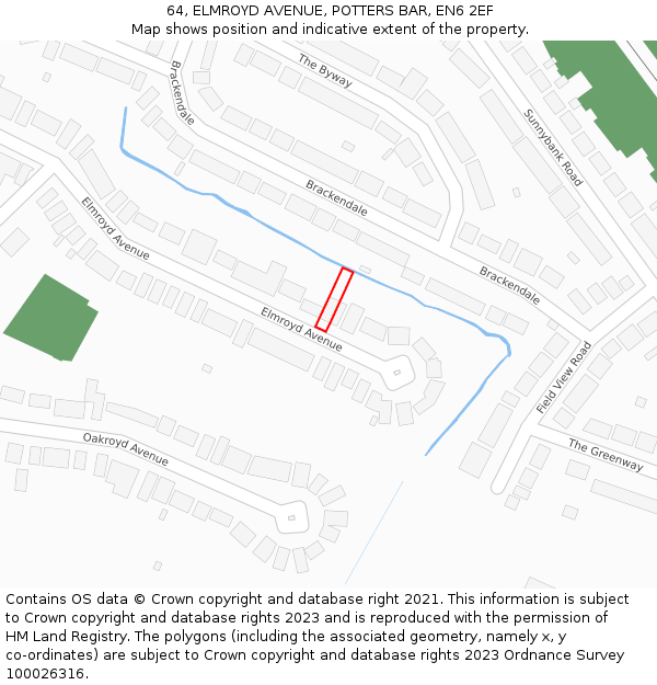 64, ELMROYD AVENUE, POTTERS BAR, EN6 2EF: Location map and indicative extent of plot