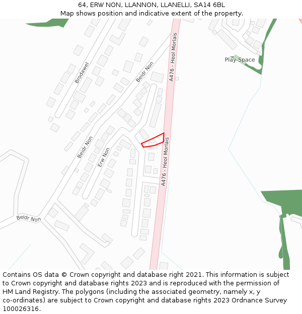 64, ERW NON, LLANNON, LLANELLI, SA14 6BL: Location map and indicative extent of plot