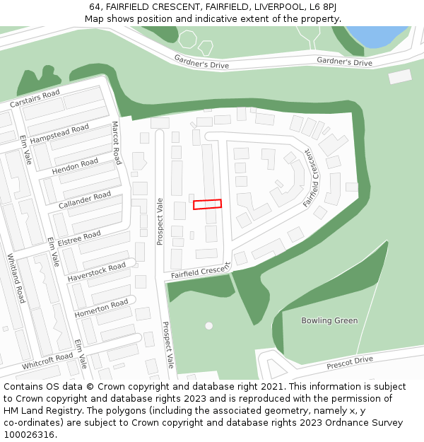 64, FAIRFIELD CRESCENT, FAIRFIELD, LIVERPOOL, L6 8PJ: Location map and indicative extent of plot