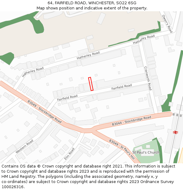 64, FAIRFIELD ROAD, WINCHESTER, SO22 6SG: Location map and indicative extent of plot