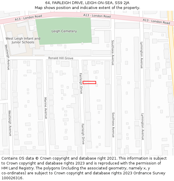 64, FAIRLEIGH DRIVE, LEIGH-ON-SEA, SS9 2JA: Location map and indicative extent of plot