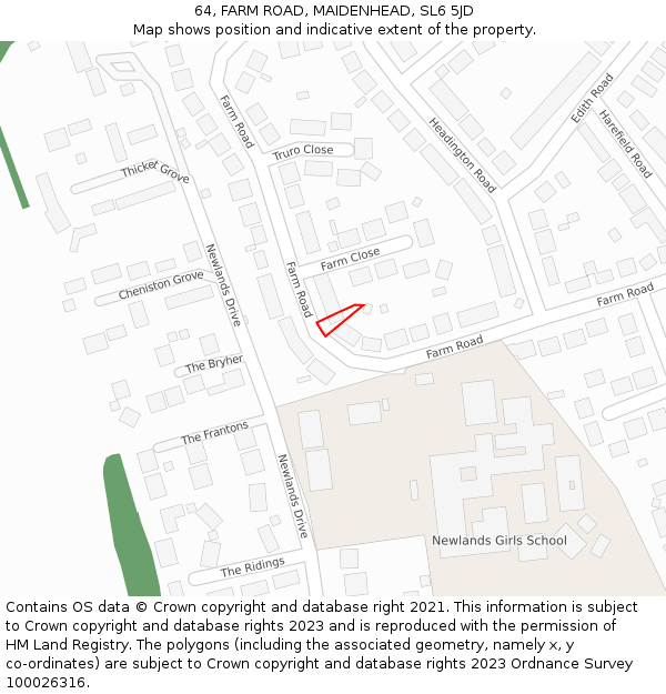 64, FARM ROAD, MAIDENHEAD, SL6 5JD: Location map and indicative extent of plot