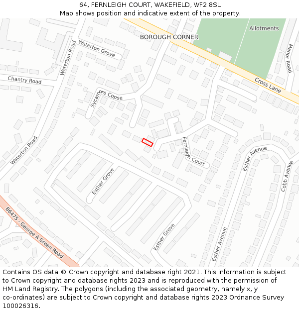 64, FERNLEIGH COURT, WAKEFIELD, WF2 8SL: Location map and indicative extent of plot