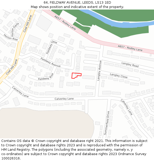 64, FIELDWAY AVENUE, LEEDS, LS13 1ED: Location map and indicative extent of plot