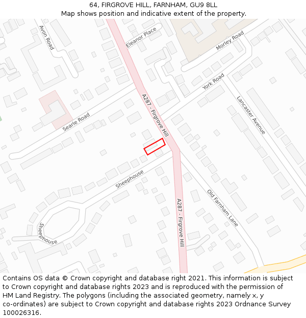 64, FIRGROVE HILL, FARNHAM, GU9 8LL: Location map and indicative extent of plot