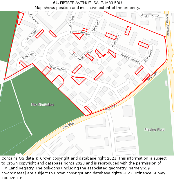 64, FIRTREE AVENUE, SALE, M33 5RU: Location map and indicative extent of plot