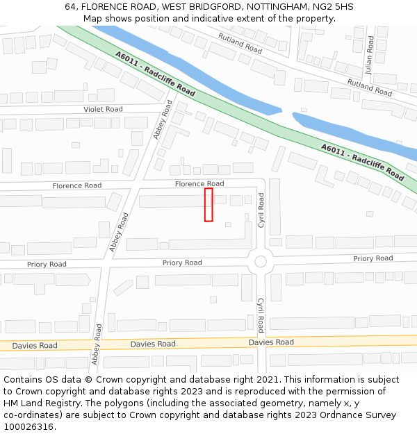 64, FLORENCE ROAD, WEST BRIDGFORD, NOTTINGHAM, NG2 5HS: Location map and indicative extent of plot